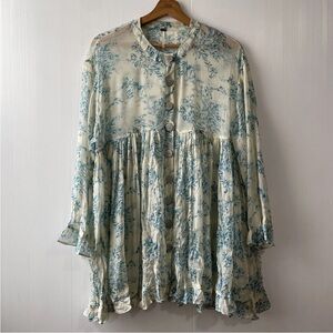 Free People Flowy Floral Button-Down Sheer Tunic xs